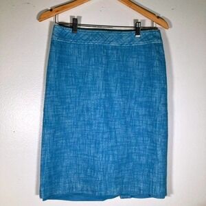 Talbots Womens 4 Blue Cotton Linen Blend Textured Pencil Skirt